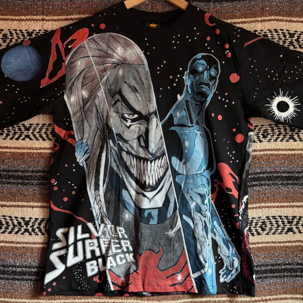 Marvel Silver Surfer Black T Shirt Knull All Over Print AOP Comic Book Mens XL
